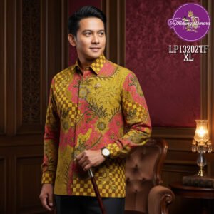 Kemeja Batik Tulis Pria Lengan Panjang Ukuran XL Motif Poleng Jagad Kusuma