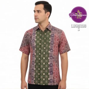 Kemeja batik pria bahan dolby dobby motif slobog tumpal depan truntum
